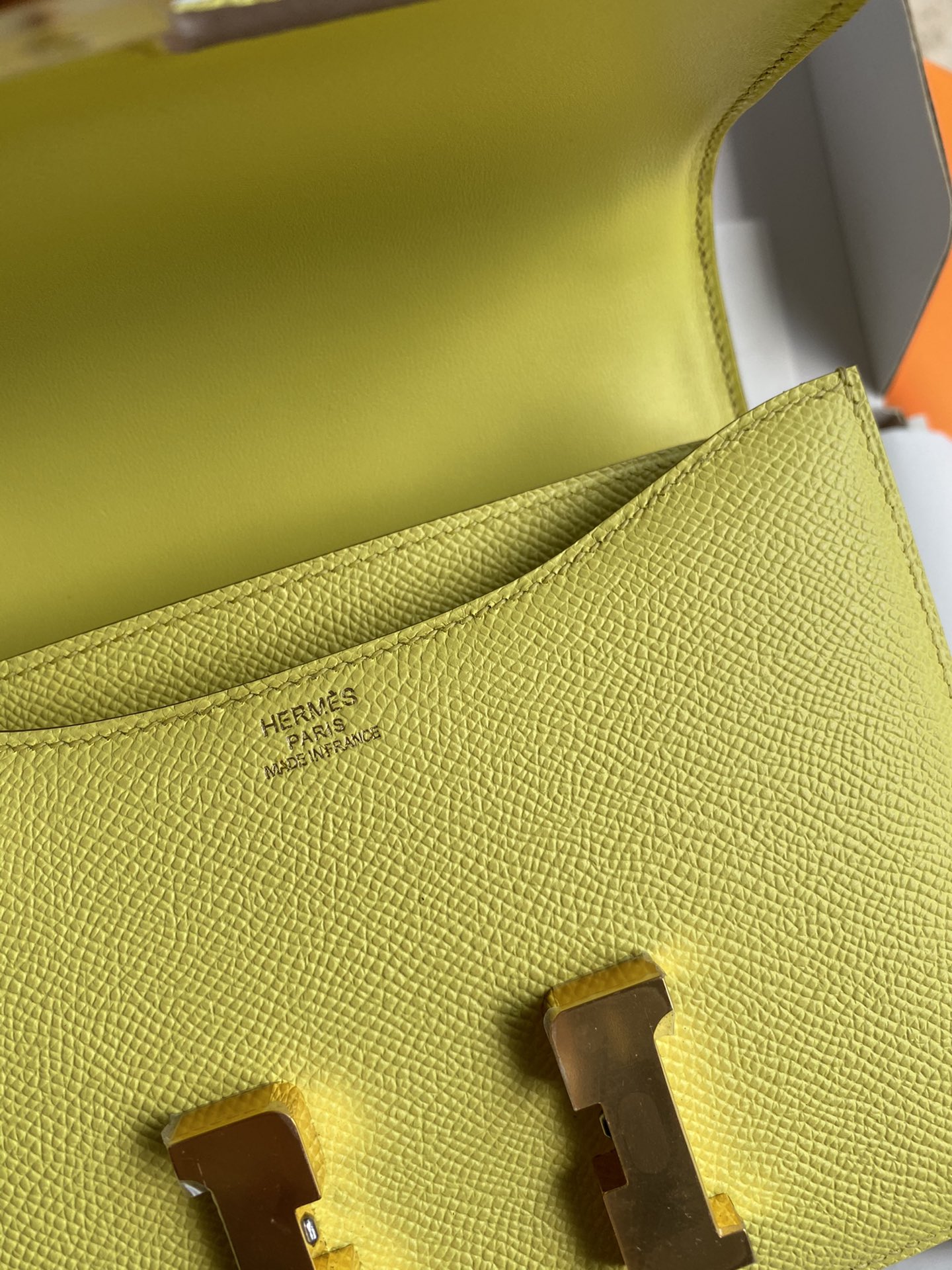 Hermes Constance 18 Mini Shoulder Bag In Jaune Poussin Epsom Leather